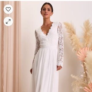 Lulu’s Awaken My Love White Long Sleeve Lace Maxi Dress